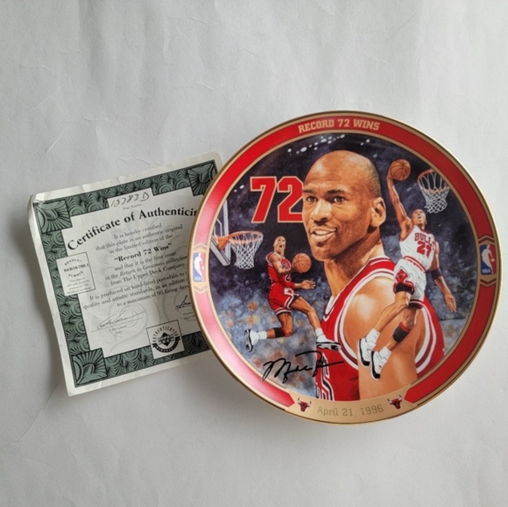 Record 72 Wins Collectible Plate Chicago Bulls Michael Jordan with COA